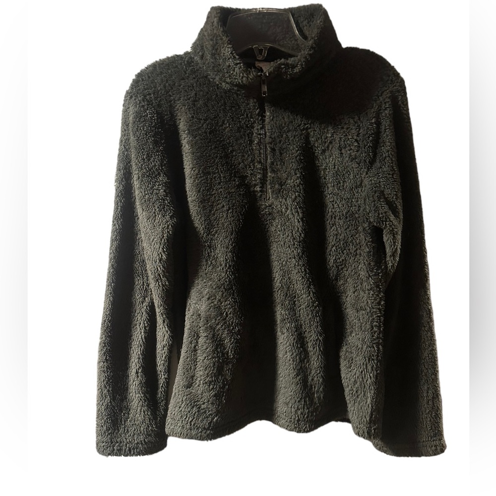 Hem&thread  olive green pull over faux fur jacket size S NWT